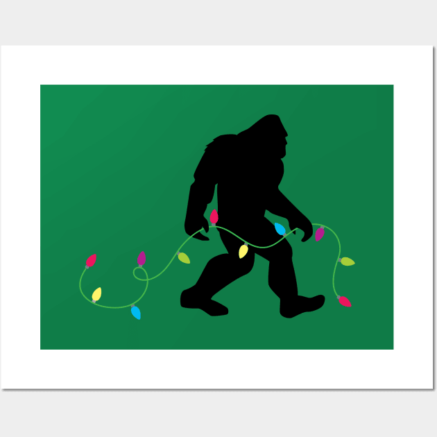 Bigfoot and Christmas String Lights Wall Art by cottoncanvas